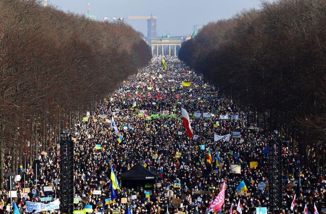 Hundreds of thousands of people took to the streets in Germany to protest the Russian invasion