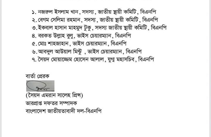 রাজনৈতিক দলের সাথে সমন্বয়ের জন্য বিএনপির লিয়াজো কমিটি গঠন