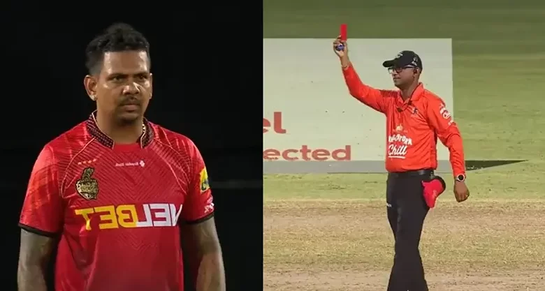 ক্রিকেটের ইতিহাসে প্রথম খেলোয়ার হিসেবে ‘লাল কার্ড’ পেলেন নারিন