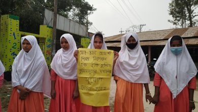 চকরিয়ায় প্রকাশ্যে দিবালোকে গাছ কেটে বিদ্যালয়ের মাঠ দখল : স্থাপনা নির্মাণের প্রতিবাদে মানববন্ধন